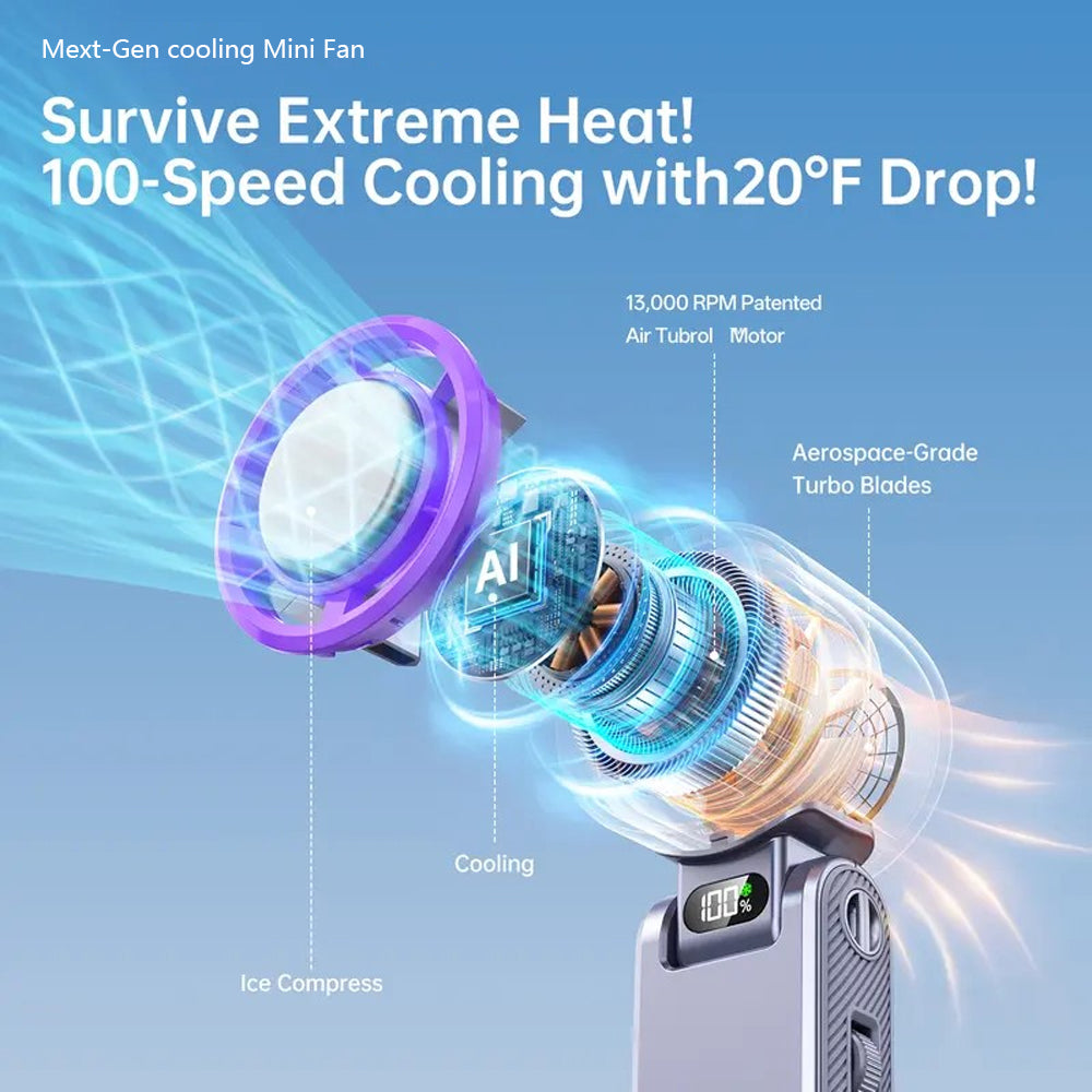 ❄️ 20°F Instant Cooling Handheld Fan | 199 Speeds, 5500mAh, 150° Foldable