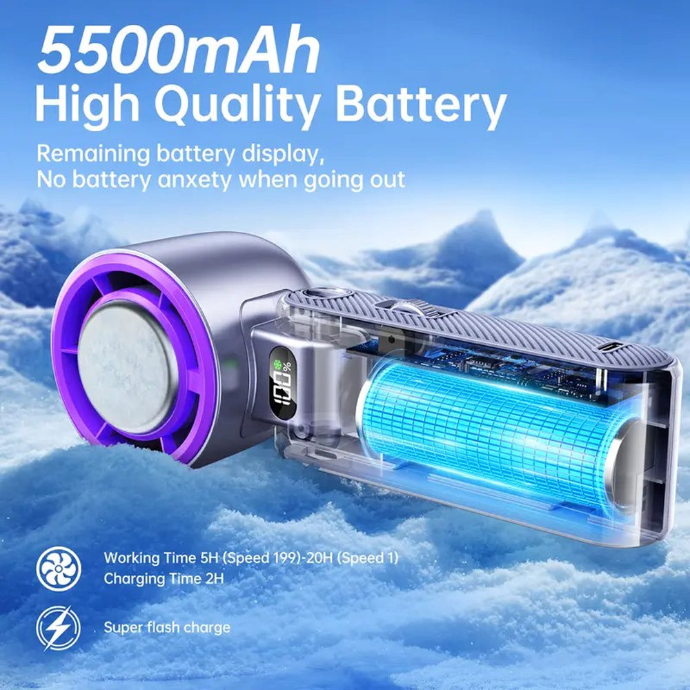 ❄️ 20°F Instant Cooling Handheld Fan | 199 Speeds, 5500mAh, 150° Foldable