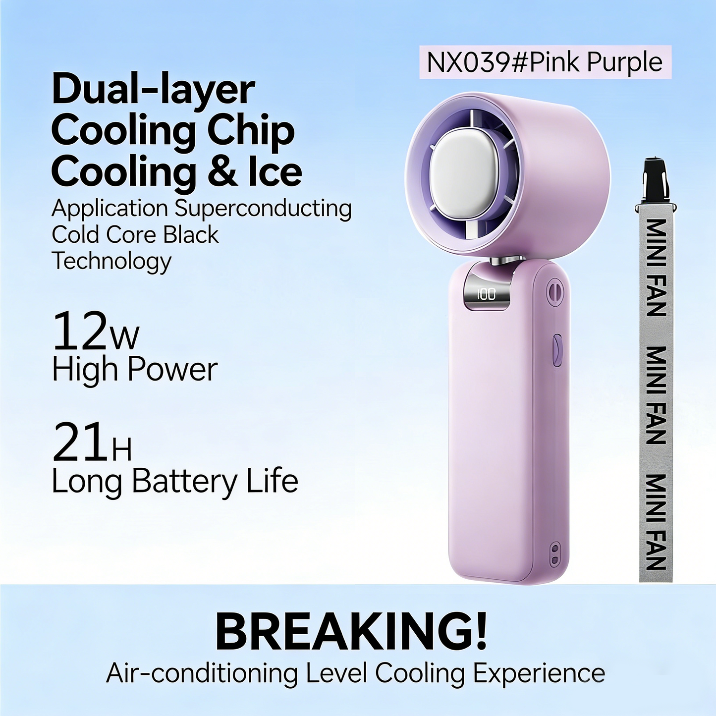 ❄️ 20°F Instant Cooling Handheld Fan | 199 Speeds, 5500mAh, 150° Foldable