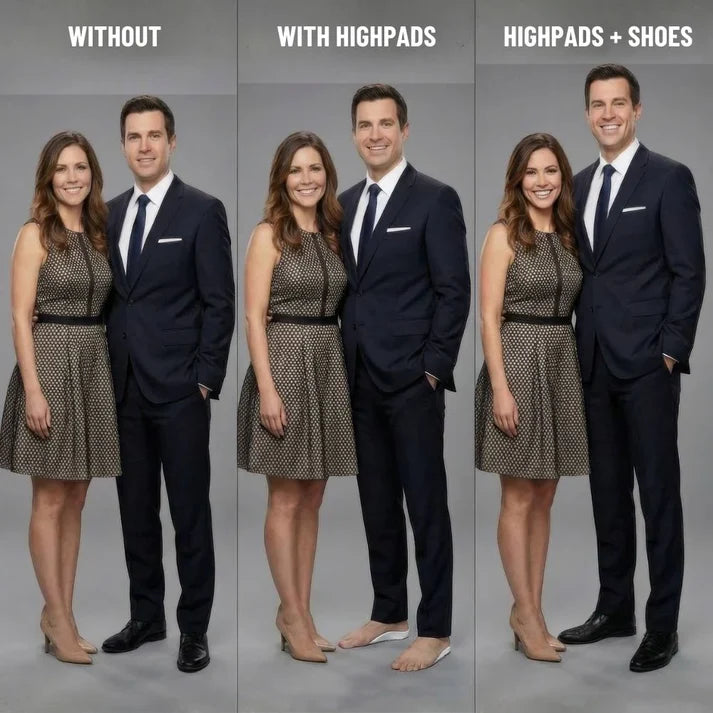 Up to 1.4 inches taller · All-day comfort · Nobody notices 3/4-length heel lift · Fits any shoe without sizing up